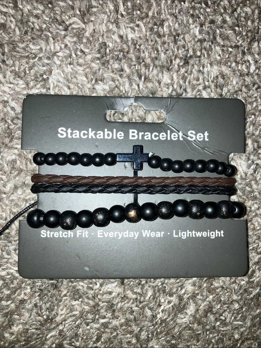 LEGACYROCK 2026 Men's Stackable Beaded Bracelet Set - Black & Blue 3 Sets New